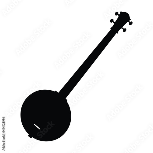 Silhouette of a Banjo Isolated on White Background with Visible Tuning Pegs