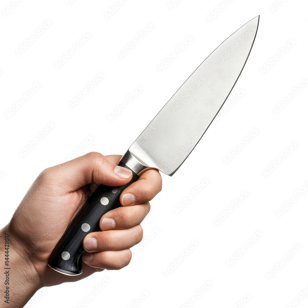 Hand holding a Chef's knife isolated on white background Hand holding a Chef's knife isolated on white background