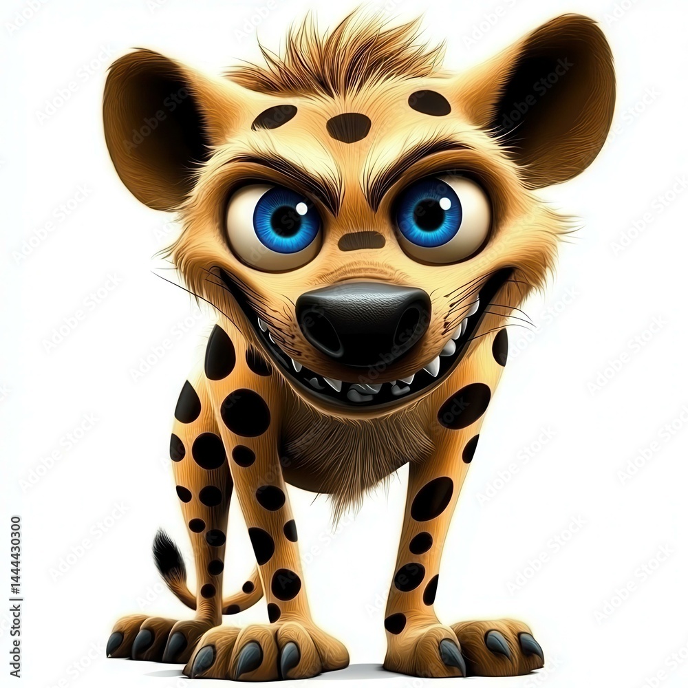 Cartoon Spotted Hyena Character Isolated on White Background - Playful and Engaging Illustration