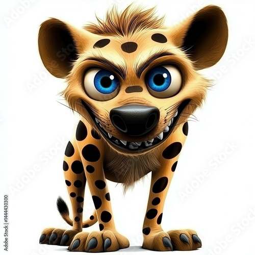 Obraz na płótnie Cartoon Spotted Hyena Character Isolated on White Background - Playful and Engaging Illustration w salonie