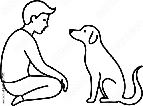 Minimalist line art showing a dog communicating with its owner perfect for pet lovers emotional connection designs and simple heartwarming animal themed artwork