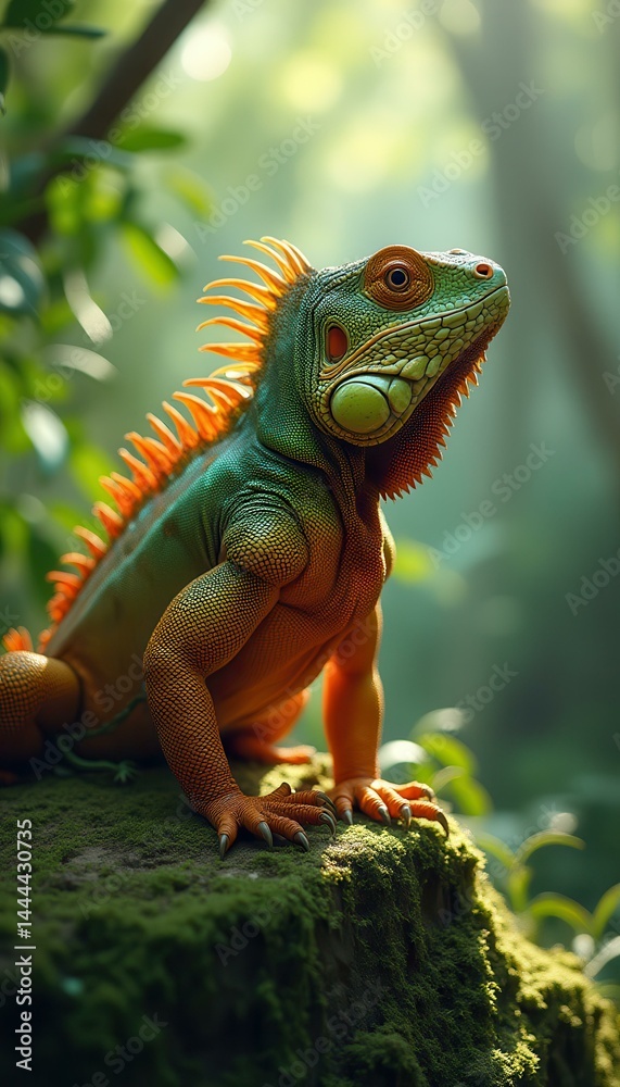 Vivid Iguana Portrait Amidst Lush Greenery