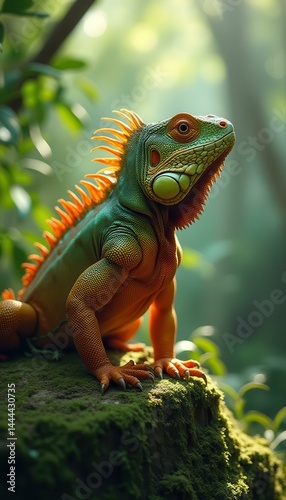 Obraz na płótnie Vivid Iguana Portrait Amidst Lush Greenery w salonie
