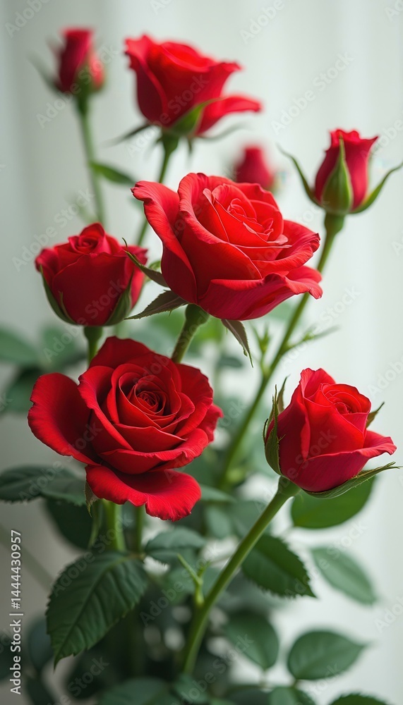 Close-up of Vivid Red Rose Flowers Displaying Rich Color and Intricate Petal Details in Elegant Arrangement