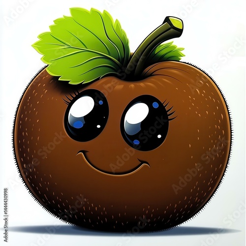 Adorable Kiwi Cartoon Character with Big Eyes and a Sweet Smile on a White Background
