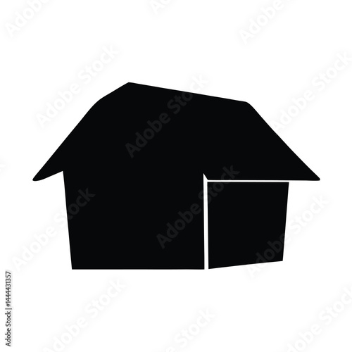 Simple black silhouette of a house with a distinct roof shape