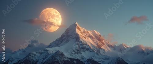 Obraz na płótnie Serene Mountain Peak Under a Glowing Full Moon with Whispering Clouds w salonie