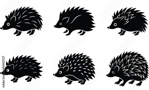 Hedgehog in motion silhouette black vector art design set