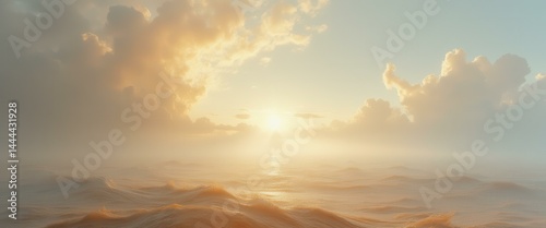 Obraz na płótnie Ethereal Ocean Sunrise with Golden Waves and Mystical Clouds w salonie