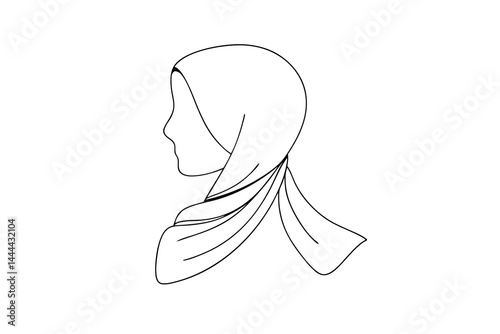 Elegant woman wearing hijab line art illustration minimalist style vector design