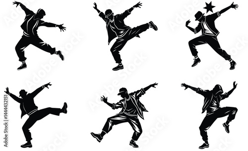 Hip hop dance silhouette black vector art design on white background