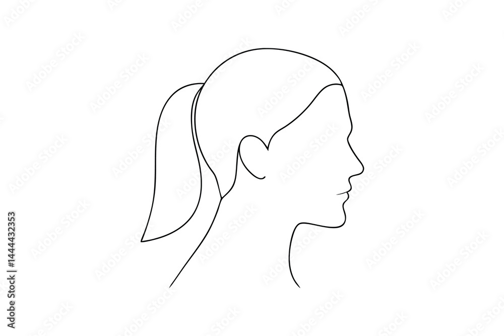 Minimalist line art woman portrait profile with ponytail hairstyle simple and elegant Minimalist line art woman portrait profile with ponytail hairstyle simple and elegant