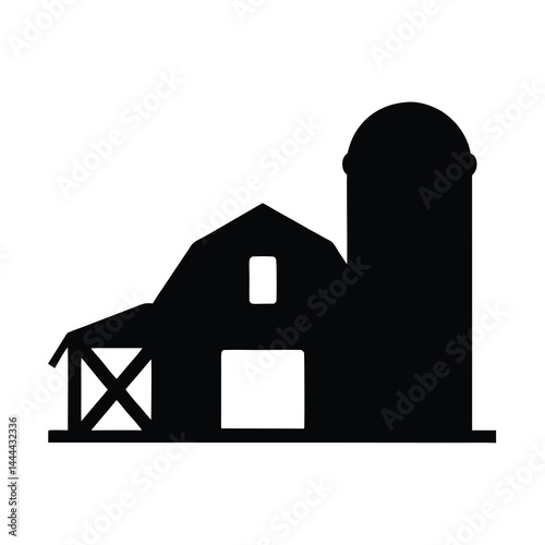 Silhouette of a classic American farm featuring a barn and a silo