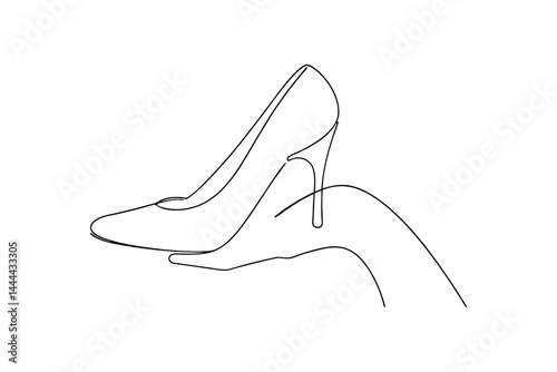 Continuous line art of a high heel shoe on hand minimalist design