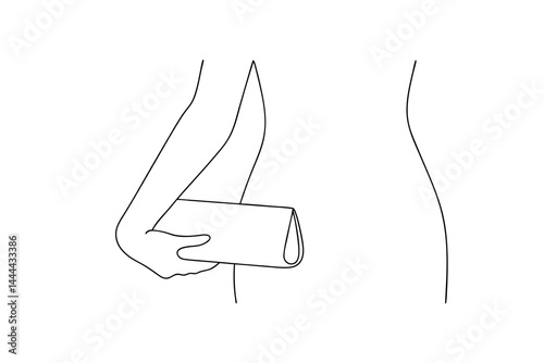 Minimalist line art illustration of woman holding clutch bag fashion accessory