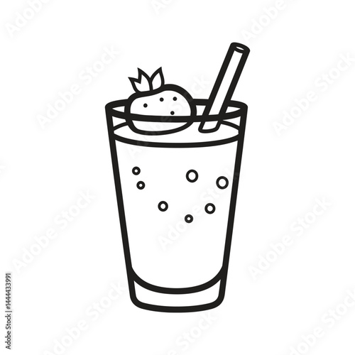 Drink Outline with Strawberry, Straw, Transparent Background Illustration