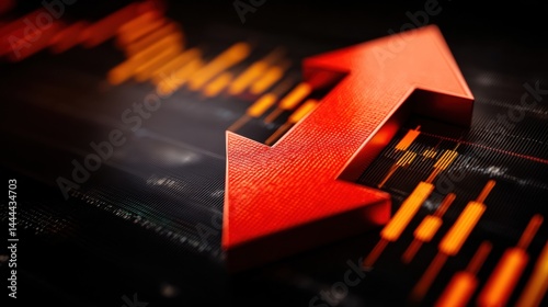 Obraz na płótnie Dynamic red arrow against a dark background, symbolizing market trends and fluctuations in financial data. w salonie