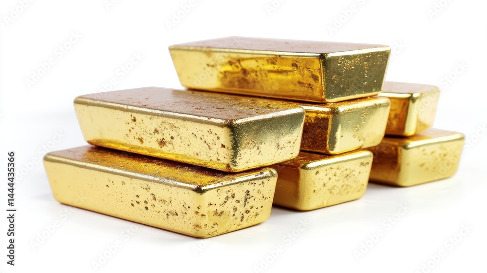 Stacked gold bars with a shiny, reflective surface, showcasing wealth and luxury in a simple arrangement.