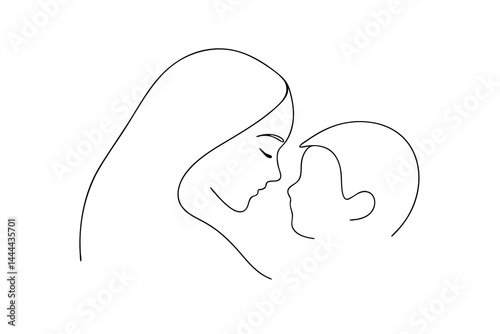 Minimalist mother and child line art illustration depicting love and connection
