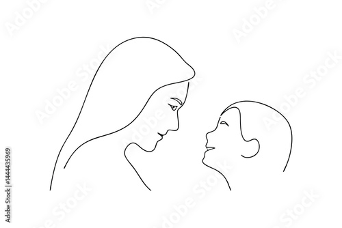 Single line art mother and child minimalist portrait connection love