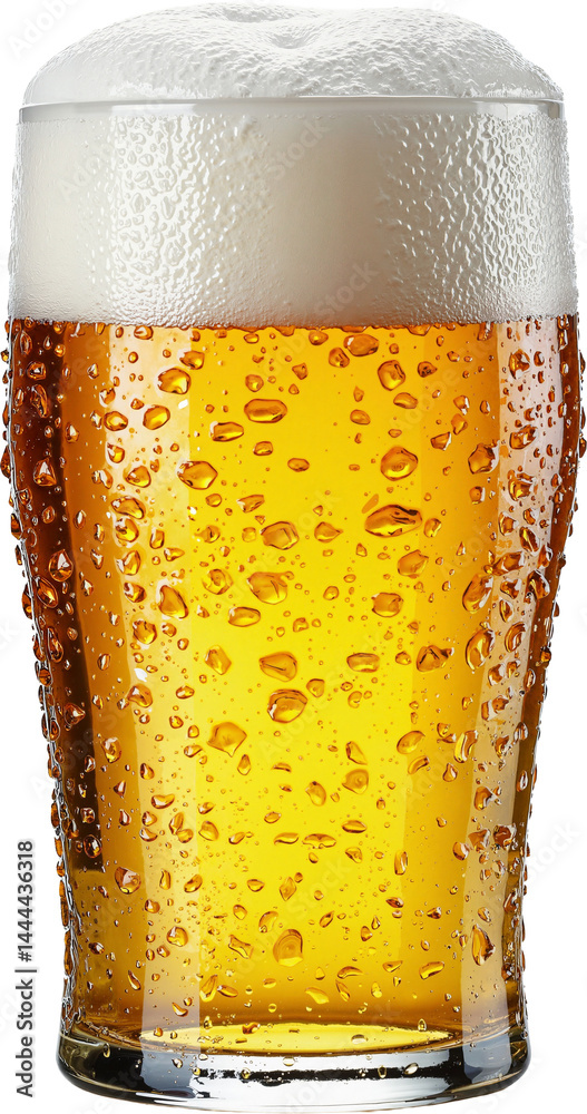 Chilled Golden Beer in Frosty Glass Isolated on Transparent Background for Advertising and Marketing Use