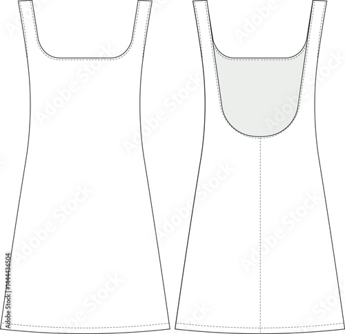 square neck sleeveless strappy strapped backless mini short a line tent sport elastic dress template technical drawing flat sketch cad mockup fashion woman design style model 
