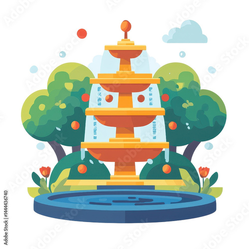 Obraz na płótnie Flat style illustration of a fountain, isolated on a white background. cutout png w salonie