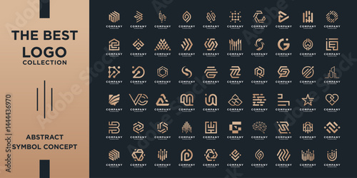 Minimalist logos collection. Geometric shape for branding with golden gradient logos.