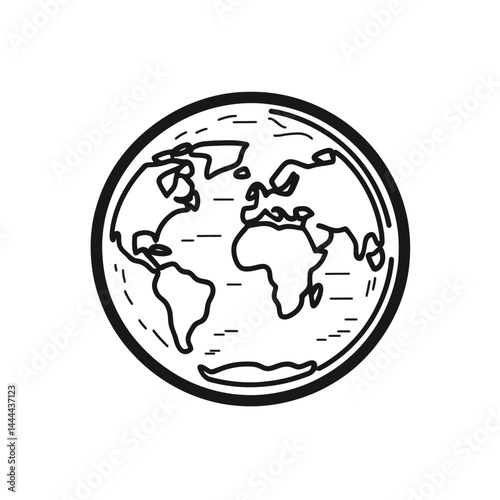 Earth Globe Outline Icon Vector in Minimalist Style, Transparent BG