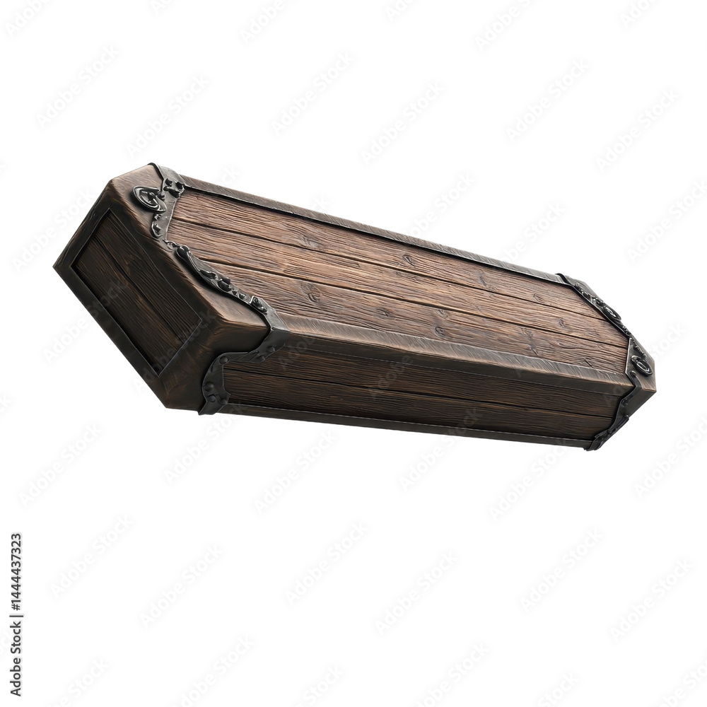 Floating coffin, slightly angled, isolated on a white background. cutout png