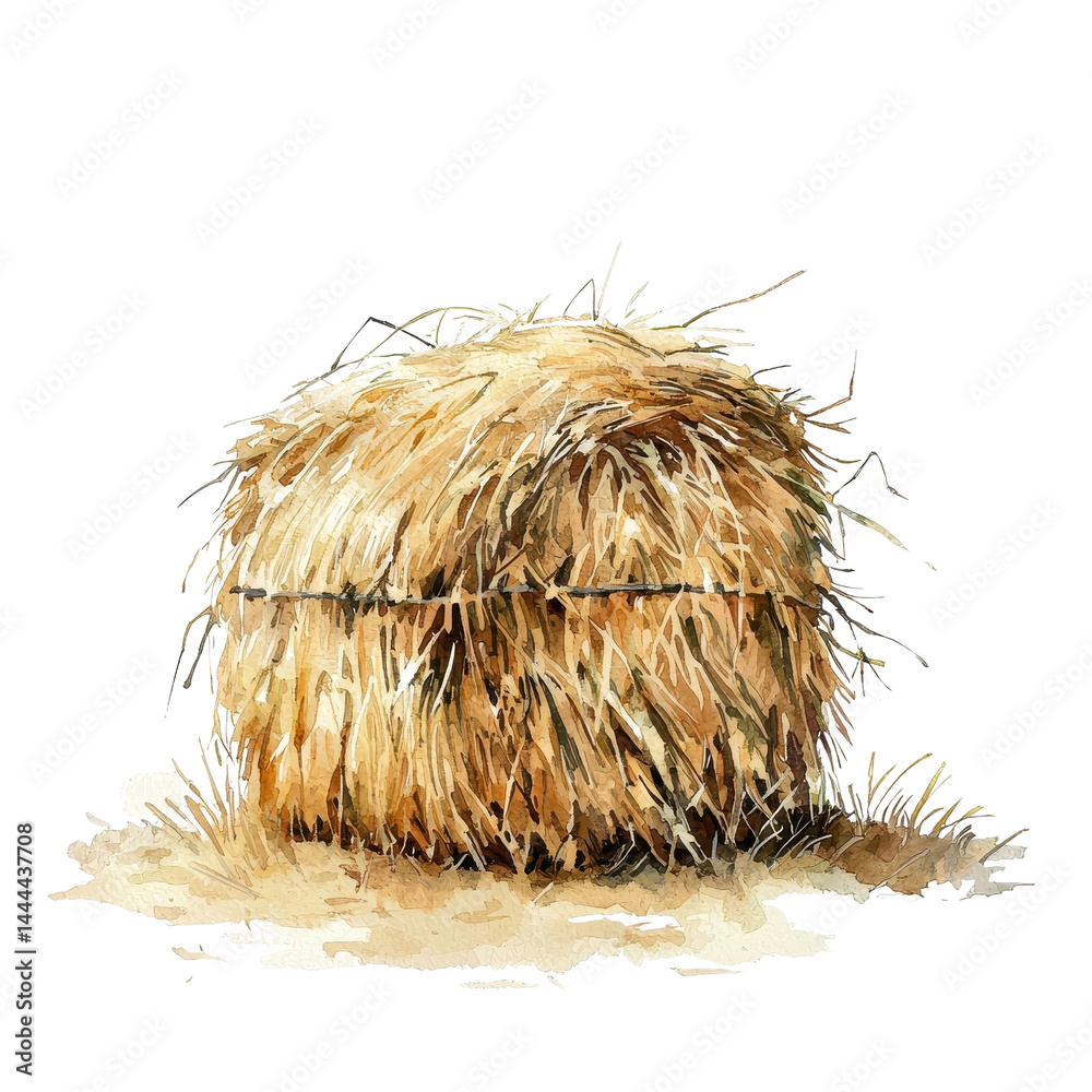 Watercolor style haystack, soft hues, isolated on a white background. cutout png