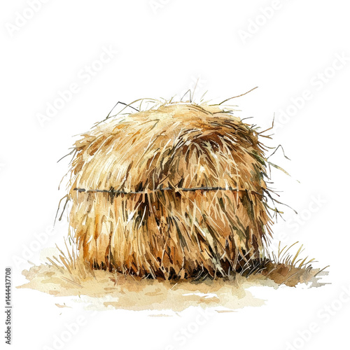Obraz na płótnie Watercolor style haystack, soft hues, isolated on a white background. cutout png w salonie
