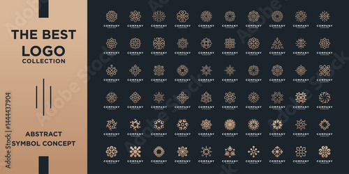 Minimalist ornament logo and icon set. Abstract beauty concept with golden gradient usable for beauty salon, spa, cosmetics and boutique.