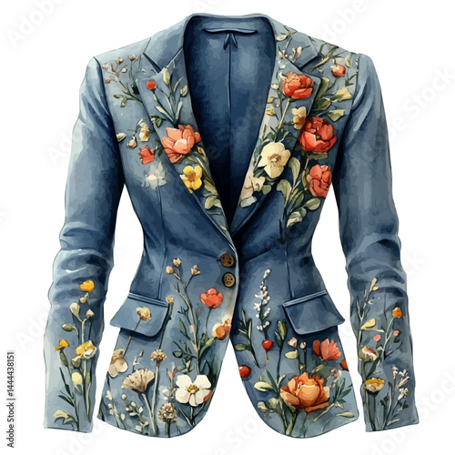illustration of Fitted Blazer With A Floral Print, watercolor vector, isolated on a white background.