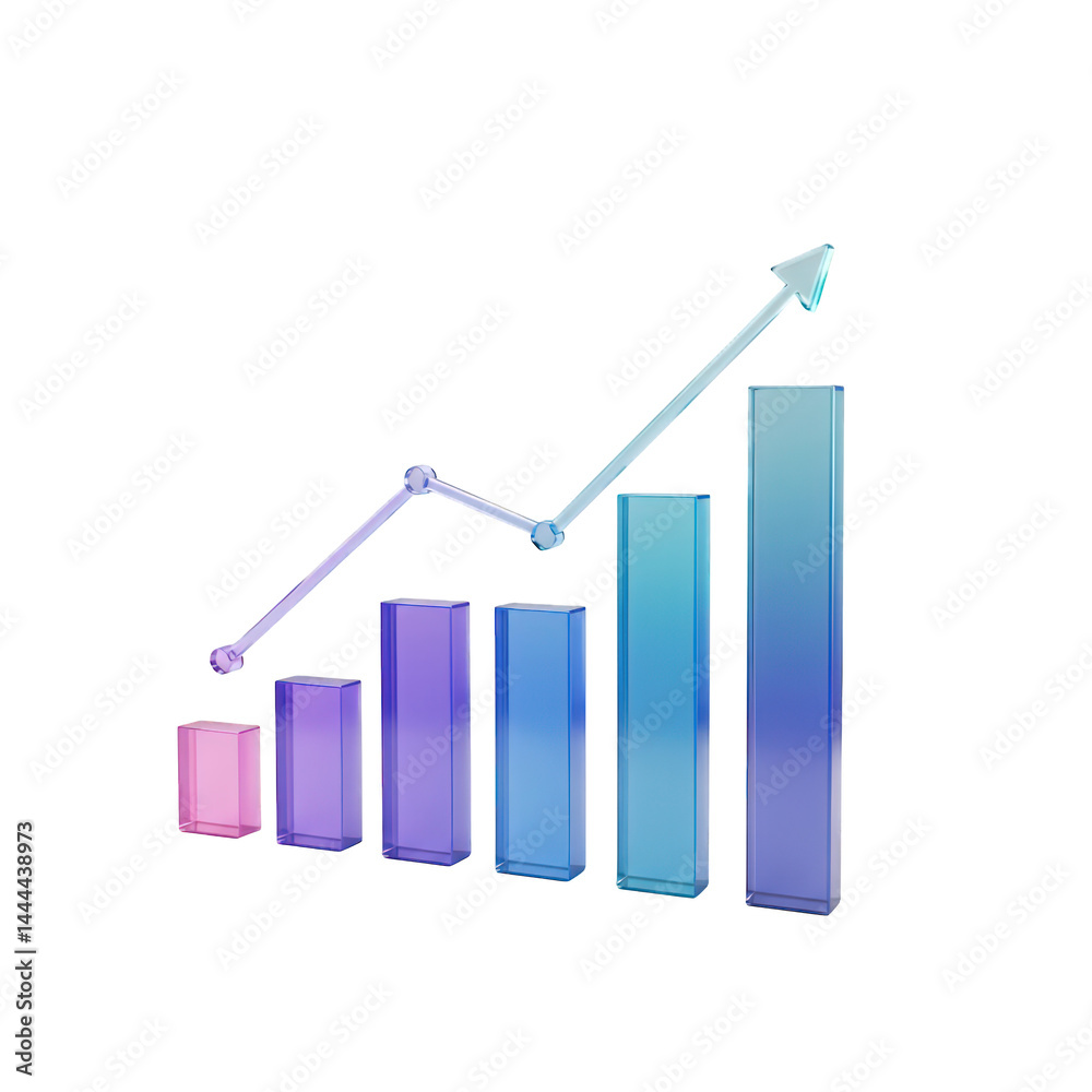 Clean financial services icon featuring a glowing purple bar graph rising. Transparent Growth. Ascending Bar Graph with Arrow Trend. isolated on transparent background. Clean financial services icon featuring a glowing purple bar graph rising. Transparent Growth. Ascending Bar Graph with Arrow Trend. isolated on transparent background.