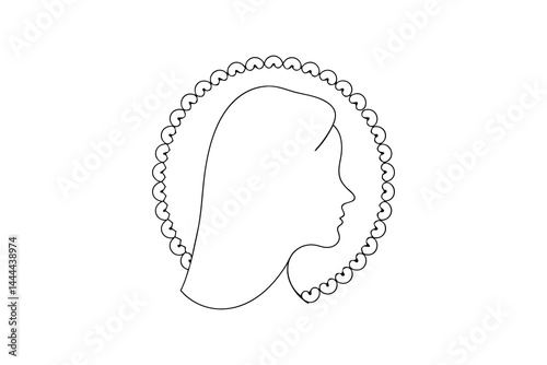 Virgin mary outline with rosary beads minimalist vector illustration design