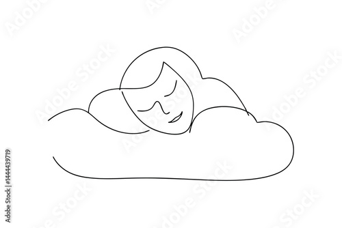 Minimalist line art of woman sleeping on cloud dream sweet dreams