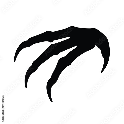 Silhouette of a monstrous claw reaching out, isolated on a white background