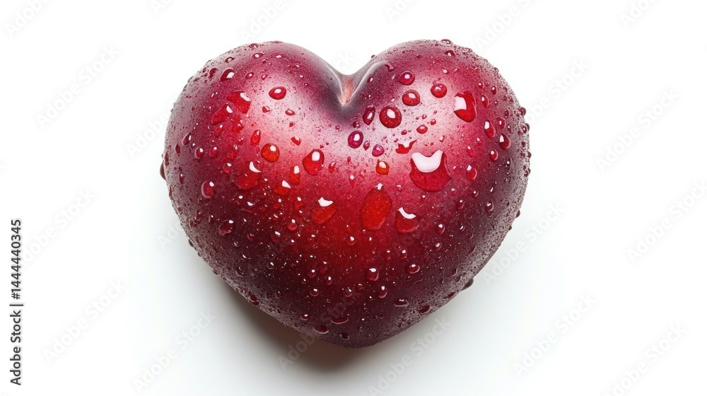 Fototapeta premium Heart-shaped plum with water droplets