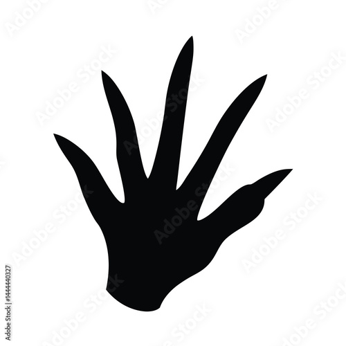Single black silhouette of a bird track isolated on white background
