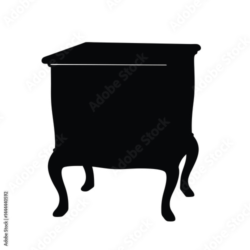 Silhouette of an antique nightstand with cabriole legs and simple design