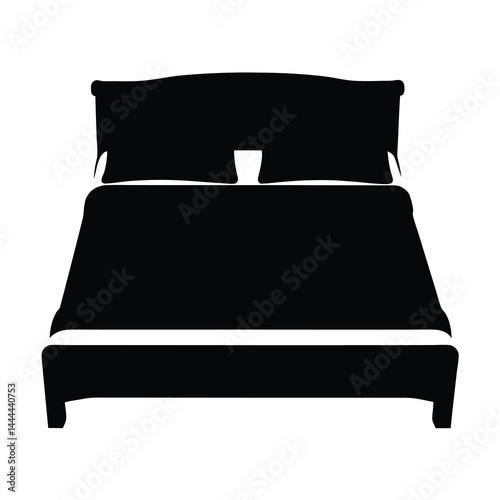 Solid black silhouette depicting a king size bed with two pillows