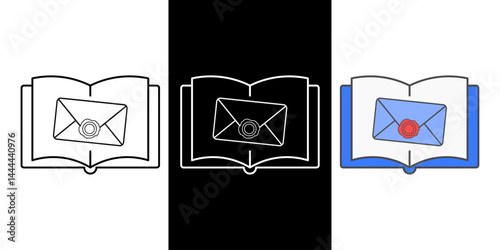 Secret letter and book icon representing hidden messages, mystery plots, and confidential storytelling in romantic or thriller genres.