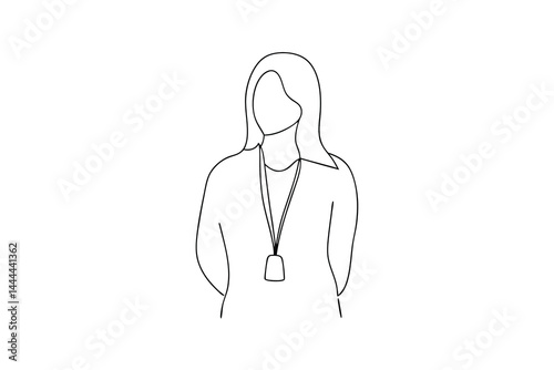 Woman with lanyard line art illustration for business and professional use