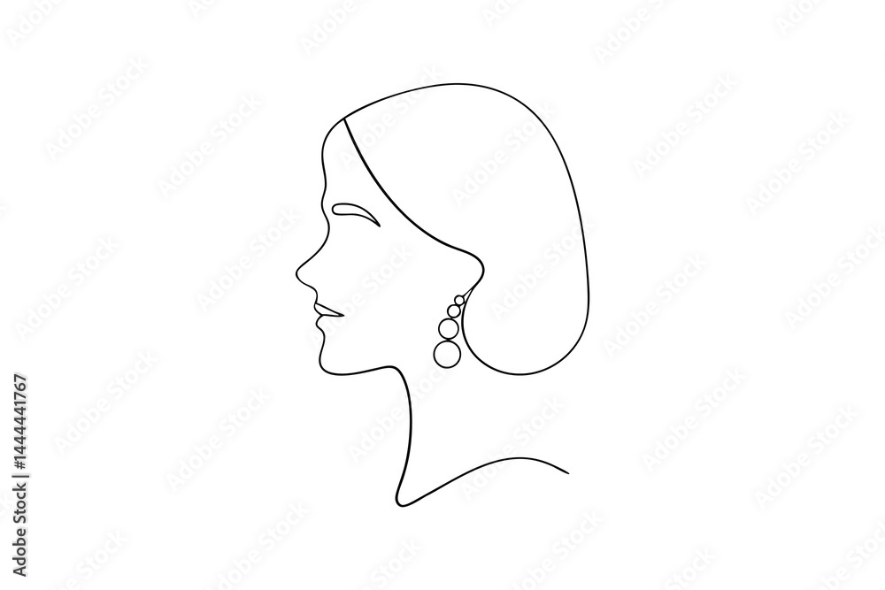 Elegant woman portrait in simple line art with earring accessories Elegant woman portrait in simple line art with earring accessories