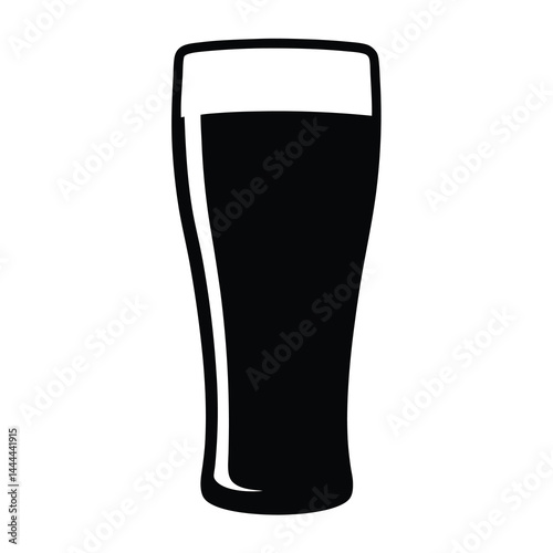 Simple Bold Vector Silhouette of a Tall Pint Glass Filled with Beer