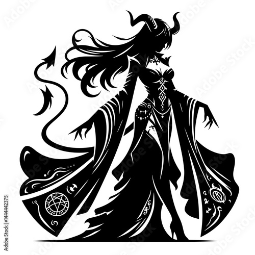 Dark Sorceress Silhouette Enchanting with Mysterious Vibes  