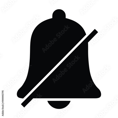 Muted Bell Icon Representing No Notifications or Silenced Sound, Black Silhouette