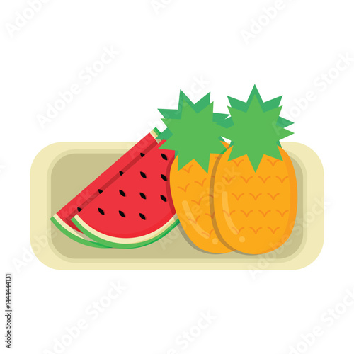 Plate of Watermelon and Pineapple Single Icon Illustration