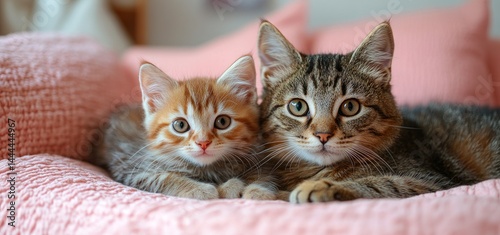 Adorable Kittens Cuddling on a Pink Blanket